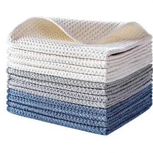 Microfiber Square Kitchen Dish Cloth Waffle Weave 12 Pack 12×12 in Dark Blue Gray