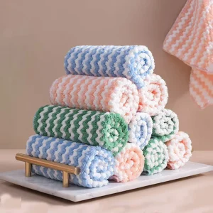 Microfiber Thickened Edge Dishcloth Absorbent Kitchen Cleaning Cloth Coral Fleece Lazy Scouring Pad