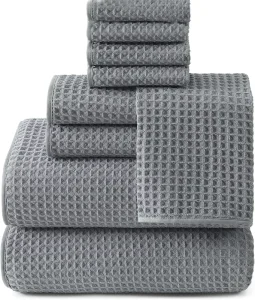 Microfiber Waffle Plain Woven Bath Towels Set Quick Dry Antimicrobial 390gsm for Bathroom and Hotel Use