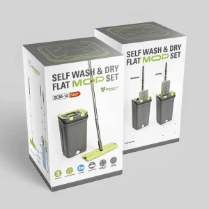Microfibre Fabric 2 Mopheads Self-Wash Squeeze Dry 360 Rotating Flat Mop Bucket Set