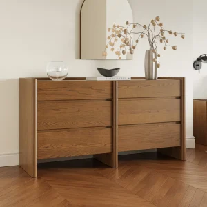 Mid-Century Modern Walnut 6-Drawer Dresser with Rounded Side Panels
