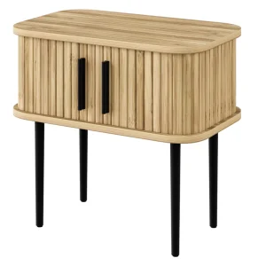 Mid-Century Tambour Bamboo Door Side Table for Living Room and Bedroom