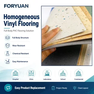 Mildew Resistant Homogeneous Vinyl Flooring Hygienic Easy Clean Surface for Hospital Inpatient Department Projects