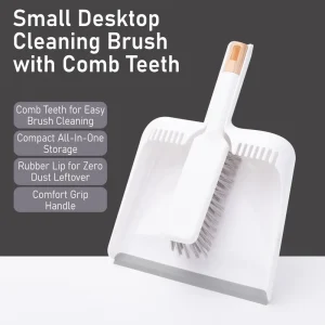 Mini Broom and Dustpan Set with Comb Teeth White Desktop Dustpan and Brrush Set for Home Tabletop Cleaning