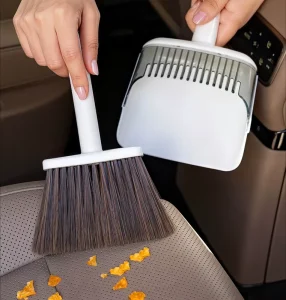 Mini Broom and Dustpan Set with Self Cleaning Comb Teeth Portable Handheld Desk Sweeper for Car Interior Keyboard Office