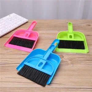 Mini Desktop Plastic Broom Dustpan Set with Long Stick Fiber Bristle Head Home Yard Keyboard Cleaning Brush Plastic Handle