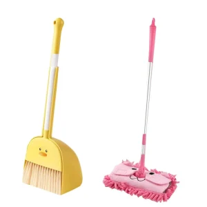 Mini Foldable Mop Set for 2-6-Year-Old Children 3-Piece Chenille Mop Head Toys Plastic Broom Dustpan Mop