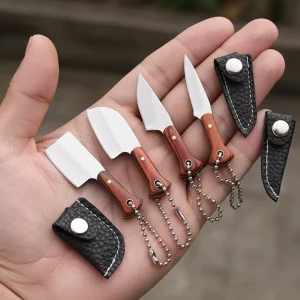 Mini Folding Kitchen Knife Pendant Necklace, 6cm, Steel Blade with Wood Handle