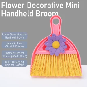 Mini Pink Flower Broom and Dustpan Set Cute KidsBroom Dustpan Set for Table Cleaning