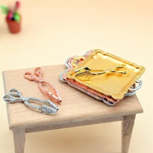 Miniature Dollhouse Cake Plate and Dim Sum Tray Set, Alloy