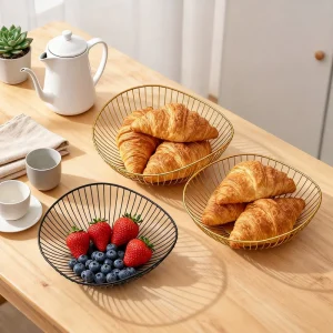 Minimalist Carved Metal Fruit Basket for Kitchen Snack Storage and Decor