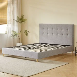 Minimalist Fabric and Wooden Bed Frame High Headboard Queen and King Size
