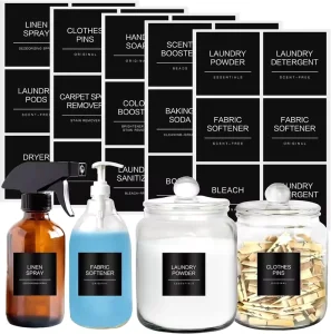 Minimalist Laundry Label for Canning Spray Bottles and Detergent Dispensers, Pre printed Laundry Organizer Label Set (black)