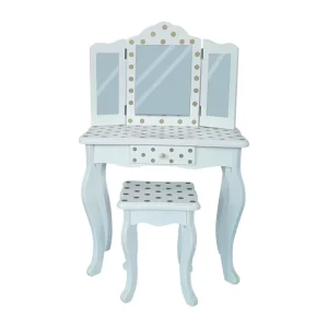 Mirrored Makeup Table and Chair Dresser with Wood Bedroom Furniture