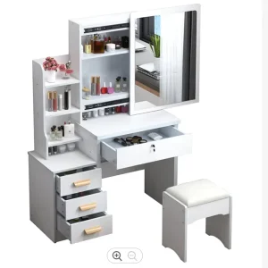 Mirrored Vanity Dresser Set with 6 Drawers