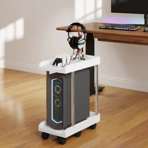 Mobile CPU Stand with Storage Shelf for Home Office, Vanity Desk, or Bedside