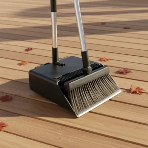 Modern 2-in-1 Extendable Broomstick Set PP Bristle-Material Flagged Bristle Broom Dustpan Outdoor Office Home Floor