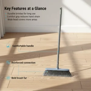 Modern 2 in 1 Plastic Push Broom PET Broom Head Dustpan Flagged Bristle for Household Indoor Outdoor Floor Cleaning Home Office