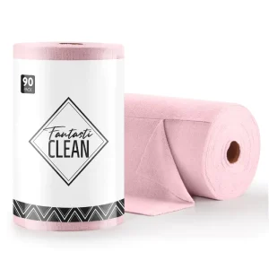 Modern 90 Pack 175GSM Eco Friendly Tear Away Microfiber Roll Cleaning Towels Reusable and Washable Cloths (Pink)