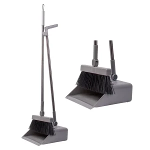Modern Adjustable Standing Broom and Dustpan Set Long Handle Cleaning Combo with Built in Teeth