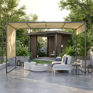 Modern Aluminum Pergola with Retractable Canopy for Rooftop, Terrace, and Patio