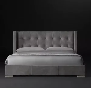 Modern American Leather Box-Tufted Shelter Platform Bed