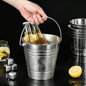 Modern Binaural Ice Bucket Heavy Duty Thickened Stainless Steel Construction Ideal Serving Bucket for Bar KTV Commercial