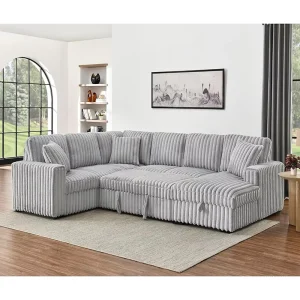 Modern Convertible U Shaped Faux Rabbit Fur Plush Sectional Sofa Living Room Sleeper Couch Pull Out Bed Cloud Upholstered Chaise
