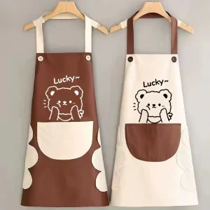 Modern Design Cartoon Catering Work Sleeved Apron Household Kitchen Waterproof Oil Proof Wipe Hand Cute Fashionable Apron