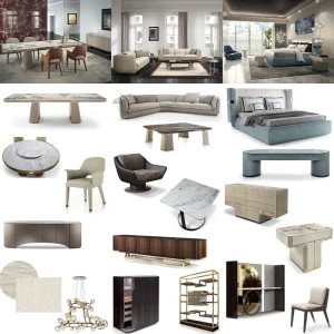 Modern Dining Table Set with White Marble Top and Brown Leather Chairs 8-Seater