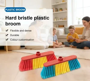 Modern Eco Friendly Plastic Broom Head with Soft Bristle and Wooden Handle Home Cleaning Set with Dustpan