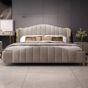 Modern European Designs Luxurious Storage Soft Bed Ottoman Velvet Fabric Genuine Leather Upholstery Double King Queen Size