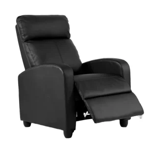 Modern European Synthetic Leather Recliner Chair with Wood Frame, Push-Back, Extendable, and Foldable Design