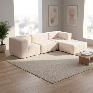 Modern Foldable Massage Fabric Wood Leg Sectional Sofa Set with Compressed Foam Reclining Ottoman for Living Room