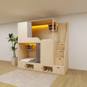 Modern Furniture Suitable for Homes and Apartments Solid Wood Durable Frame Design Double Layer Bed