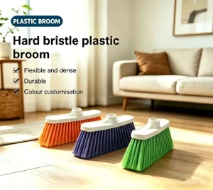 Modern Garden Soft Plastic Bristles Broom Head Easy Cleaning Broom Brush Eco Friendly Wooden Handle for Home Outdoor Use