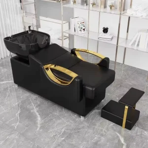 Modern Hair Salon Shampoo Bed Manufacturer’s Custom Ceramic Basin Semi Reclining Head Therapy Barber Shop Washing Bed