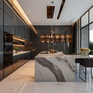 Modern High Quality Kitchen Cabinet Set Multifunctional Matte Lacquer Door Built In Sink Marble Countertop Eco Friendly Mall