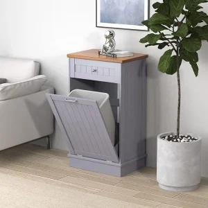 Modern Home Built in Pull Out Wood Recycling Kitchen Waste Trash Bin Cabinet