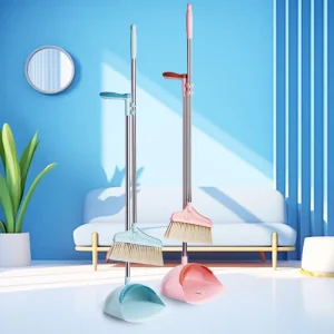 Modern Household Indoor Outdoor Broom Dustpan Set Eucalyptus Wood Soft Bristles Portable for Pets Grass Multi Material