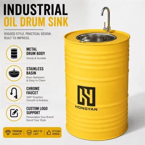 Modern Iron Industrial Oil Drum Wash Basin Cabinet for Kitchen Applications