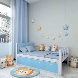 Modern Iron Single Bed Frame with Storage for Student Dorm & Hotel Guest Room