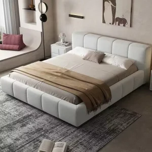 Modern Italian Minimalist Double Bed Light Luxury Ins Wind for Master Bedroom Fabric Wooden Panel Home Use