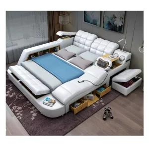 Modern King Size Smart Sex Bed Royal Style Multifunctional Modular Leather Storage Customized Color 2 Year Warranty Reclining