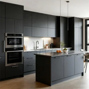 Modern Kitchen Cabinet Set Handleless Design Soft Close System Complete Kitchen with Island for New Home Kitchen Renovation
