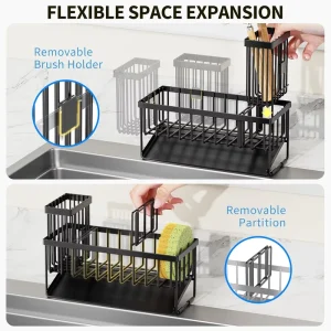 Modern Kitchen Sink Caddy Organizer Box Sponge Holder Stainless Steel Rustproof Multifunctional Waterproof Space Saving Tabletop