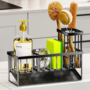 Modern Kitchen Stainless Steel Storage Rack with Sink Draining and Cloth Organizer Adjustable Space Saving Design