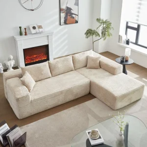 Modern L Shaped Sofa Bed Set for Living Room Fabric Covered Sponge Filled Folding & Modular Design