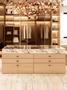 Modern Light Luxury Walk in Closet Island Cabinet High end Central Island Counter Cabinet glass display cabinet closet island