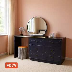 Modern Light Luxury Wood Panel Multi function Round Mirror Dressing Table Storage Cabinet Bedroom Makeup Furniture F079